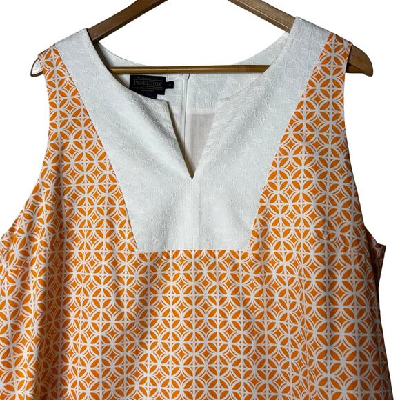 Pendleton Dress NWT Size 18 Preppy Sleeveless Cotton Geometric Lined Orange - Picture 2 of 8